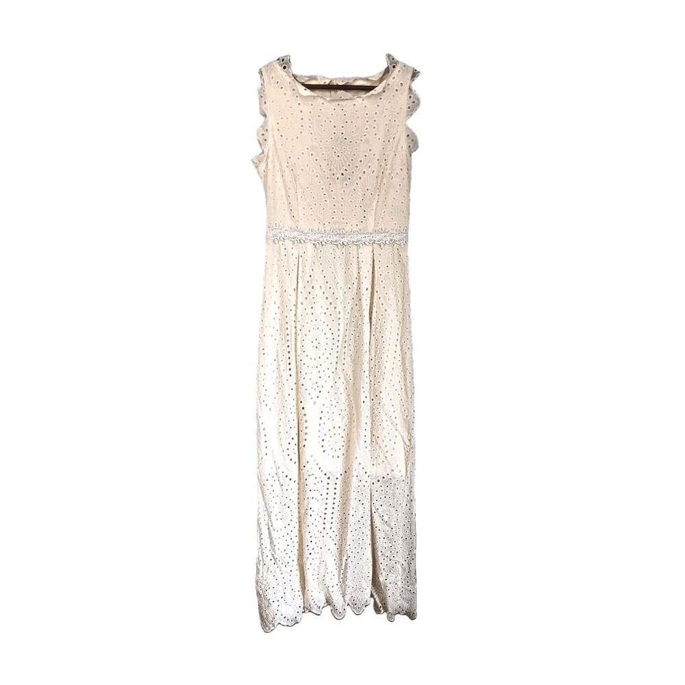 Miss ord Pastel Yellow Eyelet Lace Maxi Dress Sleeveless  Cottagecore Size L NWT